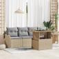 Preview: ARDEBO.de - 5-teiliges Garten Sofaset mit Kissen Beige Poly Rattan Akazie, 2-Sitzer Garten Sofa mit Kissen Beige Poly Rattan