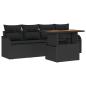 Preview: 5-teilige Garten Sofa Set mit Kissen Schwarz Poly Rattan Akazie, 2-Sitzer Garten Sofa mit Kissen Schwarz Poly Rattan