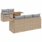 Preview: 6-teiliges Garten Sofa Set mit Kissen Beige aus Poly Rattan Akazie, 2-Sitzer Garten Sofa mit Kissen Beige aus Poly Rattan
