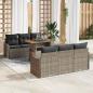 Preview: ARDEBO.de - 7-teiliges Garten Sofa Set mit Kissen Grau Poly Rattan Akazie, 2-Sitzer Garten Sofa mit Kissen Grau Poly Rattan