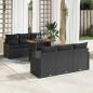 Preview: ARDEBO.de - 7-teiliges Garten Sofa Set mit Kissen Schwarz Poly Rattan Akazie, 2-Sitzer Garten Sofa mit Kissen Schwarz Poly Rattan