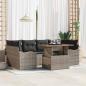 Preview: ARDEBO.de - 7-teiliges Garten Sofa Set mit Kissen Grau Poly Rattan Akazie, 2-Sitzer Garten Sofa mit Kissen Grau Poly Rattan