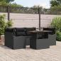 Preview: ARDEBO.de - 7-teiliges Garten-Sofa-Set mit Kissen Schwarz Poly-Rattan Akazie, 2-Sitzer Garten-Sofa mit Kissen Schwarz Poly-Rattan
