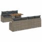 Preview: 8-teiliges Garten Sofa Set mit Kissen Grau Poly Rattan Akazie, 2-Sitzer Garten Sofa mit Kissen Grau Poly Rattan