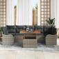 Preview: 8-teiliges Garten Sofaset mit Kissen grau Poly Rattan Akazie, 2-Sitzer Garten Sofa mit Kissen graue Poly Rattan