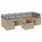 Preview: 8-teiliges Garten Sofa Set mit Kissen Beige Poly Rattan Akazie, 2-Sitzer Garten Sofa mit Kissen Beige Poly Rattan