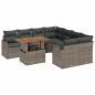 Preview: 9-teiliges Garten-Sofa-Set mit Kissen Grau Poly Rattan Akazie, 2-Sitzer Garten-Sofa mit Kissen Grau Poly Rattan