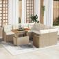 Preview: ARDEBO.de - 9-teiliges Garten Sofa Set mit Kissen Beige Poly Rattan Akazie, 2-Sitzer Garten Sofa mit Kissen Beige Poly Rattan
