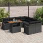 Preview: ARDEBO.de - 9-Teile Garten Sofa Set mit Kissen Schwarz Poly Rattan Akazie, 2-Sitzer Garten Sofa mit Kissen Schwarz Poly Rattan