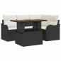 Preview: 5-teiliges Garten-Sofa-Set mit Kissen Schwarz Poly-Rattan Akazie, 2-Sitzer Garten-Sofa mit Kissen Schwarz Poly-Rattan
