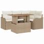 Preview: 5-teiliges Garten Sofa Set mit Kissen Beige Poly Rattan Akazie, 2-Sitzer Garten Sofa mit Kissen Beige Poly Rattan