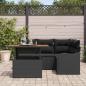 Preview: 5-teiliges Garten Sofaset mit Kissen Schwarzes Poly Rattan Akazie, 2-Sitzer Garten Sofa mit Kissen Schwarzes Poly Rattan
