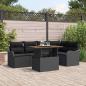 Preview: ARDEBO.de - 6-teiliges Garten Sofa Set mit Kissen Schwarz Poly Rattan Akazie, 2-Sitzer Garten Sofa mit Kissen Schwarz Poly Rattan
