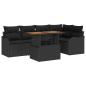 Preview: 6-teiliges Garten Sofa Set mit Kissen Schwarz Poly Rattan Akazie, 2-Sitzer Garten Sofa mit Kissen Schwarz Poly Rattan