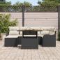 Preview: 7-teiliges Garten Sofaset mit Kissen Schwarz Poly-Rattan Akazie, 2-Sitzer Garten Sofa mit Kissen Schwarz Poly-Rattan