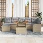Preview: 8-teiliges Garten Sofa Set mit Kissen in Beige, Poly Rattan und Akazie, 2-Sitzer Garten Sofa mit Kissen in Beige, Poly Rattan