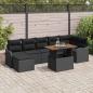 Preview: ARDEBO.de - 8-teiliges Garten-Sofa-Set mit Kissen in Schwarz aus Poly Rattan Akazie, 2-Sitzer Garten-Sofa mit Kissen in Schwarz aus Poly Rattan