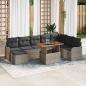Preview: ARDEBO.de - 9tlg. Garten Sofa Set mit Kissen Grau Poly Rattan Akazie, 2-Sitzer Garten Sofa mit Kissen Grau Poly Rattan