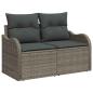Preview: 9tlg. Garten Sofa Set mit Kissen Grau Poly Rattan Akazie, 2-Sitzer Garten Sofa mit Kissen Grau Poly Rattan