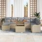 Preview: 9-teiliges Garten Sofa Set mit Kissen Beige Poly Rattan Akazie, 2-Sitzer Garten Sofa mit Kissen Beige Poly Rattan