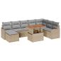 Preview: 9-teiliges Garten Sofa Set mit Kissen Beige Poly Rattan Akazie, 2-Sitzer Garten Sofa mit Kissen Beige Poly Rattan