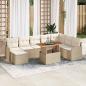 Preview: ARDEBO.de - 9-teiliges Garten Sofa Set mit Kissen Beige Poly Rattan Akazie, 2-Sitzer Garten Sofa mit Kissen Beige Poly Rattan