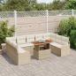 Preview: 10-teiliges Garten Sofa Set mit Kissen Beige Poly Rattan Akazie, 2-Sitzer Garten Sofa mit Kissen Beige Poly Rattan