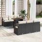 Preview: ARDEBO.de - 7-teiliges Garten-Sofa-Set mit Kissen Schwarz Poly Rattan Akazie, 2-Sitzer Garten-Sofa mit Kissen Schwarz Poly Rattan