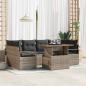 Preview: ARDEBO.de - 7-teilige Garten Sofa Set mit Kissen Grau Poly Rattan Akazie, 2-Sitzer Garten Sofa mit Kissen Grau Poly Rattan