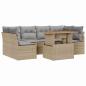 Preview: 7-teiliges Garten Sofa Set mit Kissen Beige Poly Rattan Akazie, 2-Sitzer Garten Sofa mit Kissen Beige Poly Rattan
