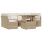 Preview: 7-teiliges Garten-Sofa-Set mit Kissen Beige Poly Rattan Akazie, 2-Sitzer Garten-Sofa mit Kissen Beige Poly Rattan