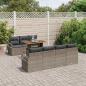Preview: 8-teiliges Garten Sofa Set mit Kissen Grau Poly Rattan Akazie, 2-Sitzer Garten Sofa mit Kissen Grau Poly Rattan