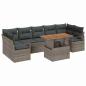 Preview: 8-teiliges Garten-Sofa-Set mit Kissen Grau Poly-Rattan Akazie, 2-Sitzer Garten-Sofa mit Kissen Grau Poly-Rattan