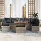 Preview: 8-teiliges Garten-Sofa-Set mit Kissen Grau Poly-Rattan Akazie, 2-Sitzer Garten-Sofa mit Kissen Grau Poly-Rattan