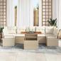 Preview: 8-teiliges Garten Sofa Set mit Kissen Beige Poly Rattan Akazie, 2-Sitzer Garten Sofa mit Kissen Beige Poly Rattan