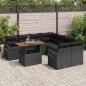 Preview: 9-teiliges Garten Sofa Set mit Kissen Schwarz Poly Rattan Akazie, 2-Sitzer Garten Sofa mit Kissen Schwarz Poly Rattan