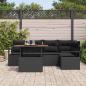Preview: 6-teiliges Garten-Sofa-Set mit Kissen Schwarz Poly Rattan Akazie, 2-Sitzer Garten-Sofa mit Kissen Schwarz Poly Rattan