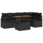 Preview: 6-teiliges Garten-Sofa-Set mit Kissen Schwarz Poly Rattan Akazie, 2-Sitzer Garten-Sofa mit Kissen Schwarz Poly Rattan