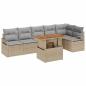 Preview: 7-teiliges Garten Sofa Set mit Kissen Beige Poly Rattan Akazie, 2-Sitzer Garten Sofa mit Kissen Beige Poly Rattan