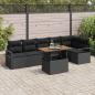 Preview: ARDEBO.de - 7-teiliges Garten-Sofaset mit Kissen Schwarz Poly-Rattan Akazie, 2-Sitzer Garten-Sofa mit Kissen Schwarz Poly-Rattan