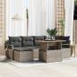 Preview: ARDEBO.de - 7-teiliges Garten Sofa Set mit Kissen Grau Poly Rattan Akazie, 2-Sitzer Garten Sofa mit Kissen Grau Poly Rattan