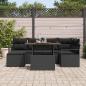 Preview: 7-teiliges Garten Sofa Set mit Kissen Schwarz Poly Rattan Akazie, 2-Sitzer Garten Sofa mit Kissen Schwarz Poly Rattan