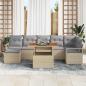 Preview: 8-teiliges Garten Sofa Set mit Kissen Beige Poly Rattan Akazie, 2-Sitzer Garten Sofa mit Kissen Beige Poly Rattan