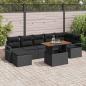 Preview: ARDEBO.de - 8-teiliges Garten Sofa Set mit Kissen Schwarz Poly Rattan Akazie, 2-Sitzer Garten Sofa mit Kissen Schwarz Poly Rattan