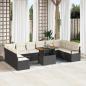 Preview: ARDEBO.de - 11-teiliges Garten Sofa Set mit Kissen Schwarz Poly Rattan Akazie, 2-Sitzer Garten Sofa mit Kissen Schwarz Poly Rattan