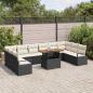 Preview: 11-teiliges Garten Sofa Set mit Kissen Schwarz Poly Rattan Akazie, 2-Sitzer Garten Sofa mit Kissen Schwarz Poly Rattan