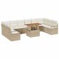 Preview: 11-teiliges Garten-Sofa-Set mit Kissen Beige Poly Rattan Akazie, 2-Sitzer Garten-Sofa mit Kissen Beige Poly Rattan