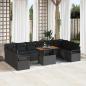 Preview: ARDEBO.de - 11-teiliges Garten Sofaset mit Kissen Schwarz Poly Rattan Akazie, 2-Sitzer Garten Sofa mit Kissen Schwarz Poly Rattan