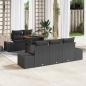Preview: ARDEBO.de - 6-teilige Gartentischgruppe mit Kissen Schwarz Poly Rattan Akazie