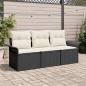 Preview: ARDEBO.de - 3-teiliges Garten Sofa Set mit Kissen Schwarz Poly Rattan, 2-Sitzer Garten Sofa mit Stauraum & Kissen Schwarz Poly Rattan
